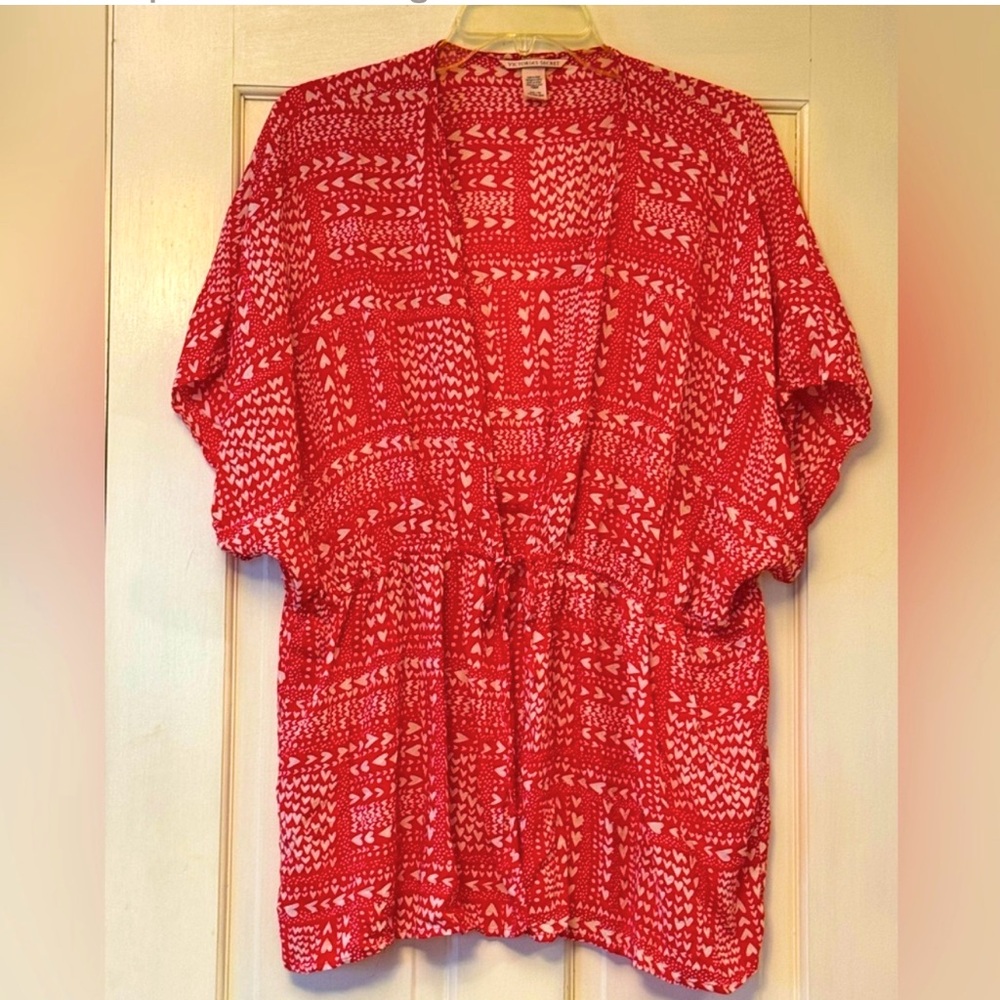 Victoria's Secret Red 3/4 Sleeve Tie Front Swim Coverup